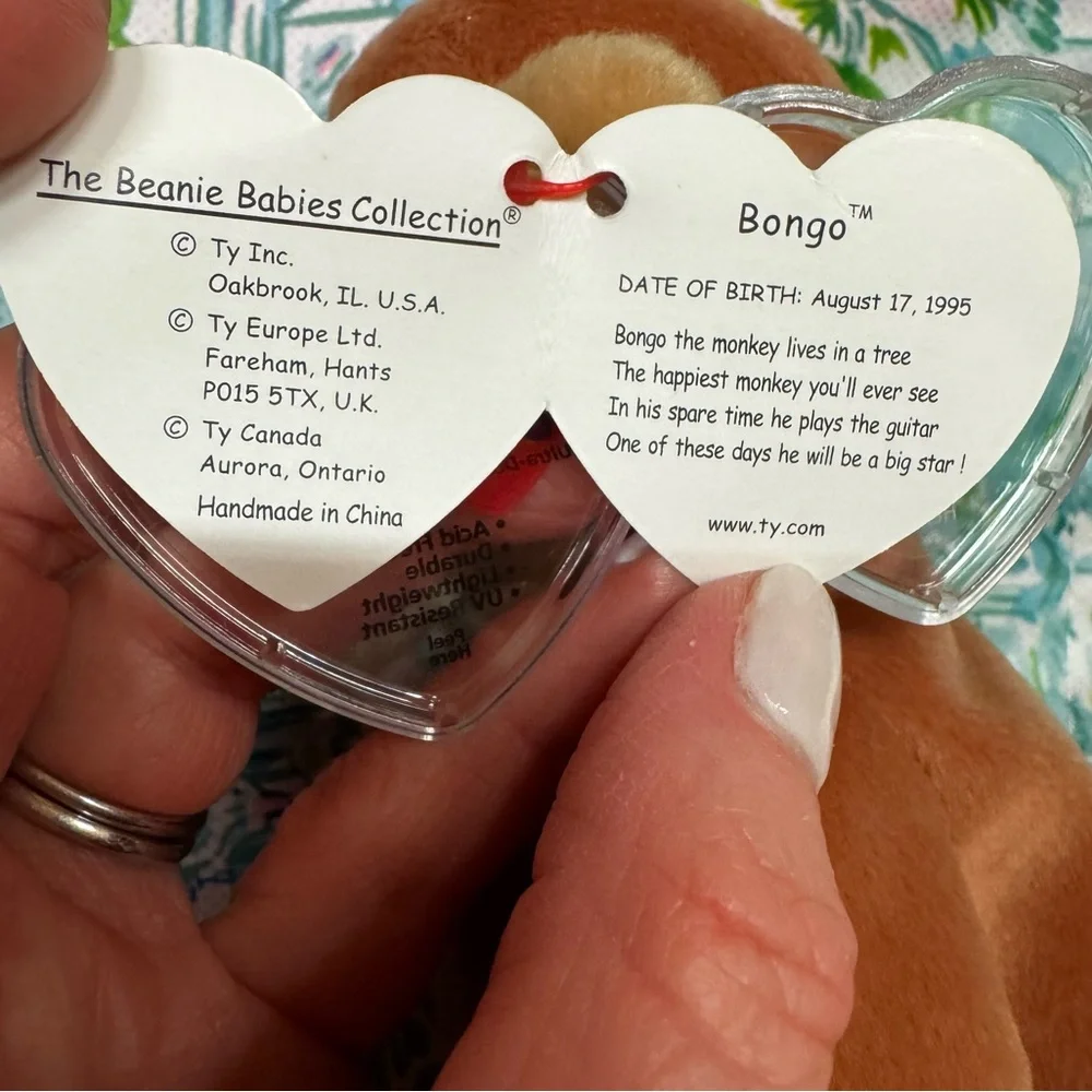 Vintage Ty Beanie Baby Bongo Monkey PE Pellets 5th Gen Tags